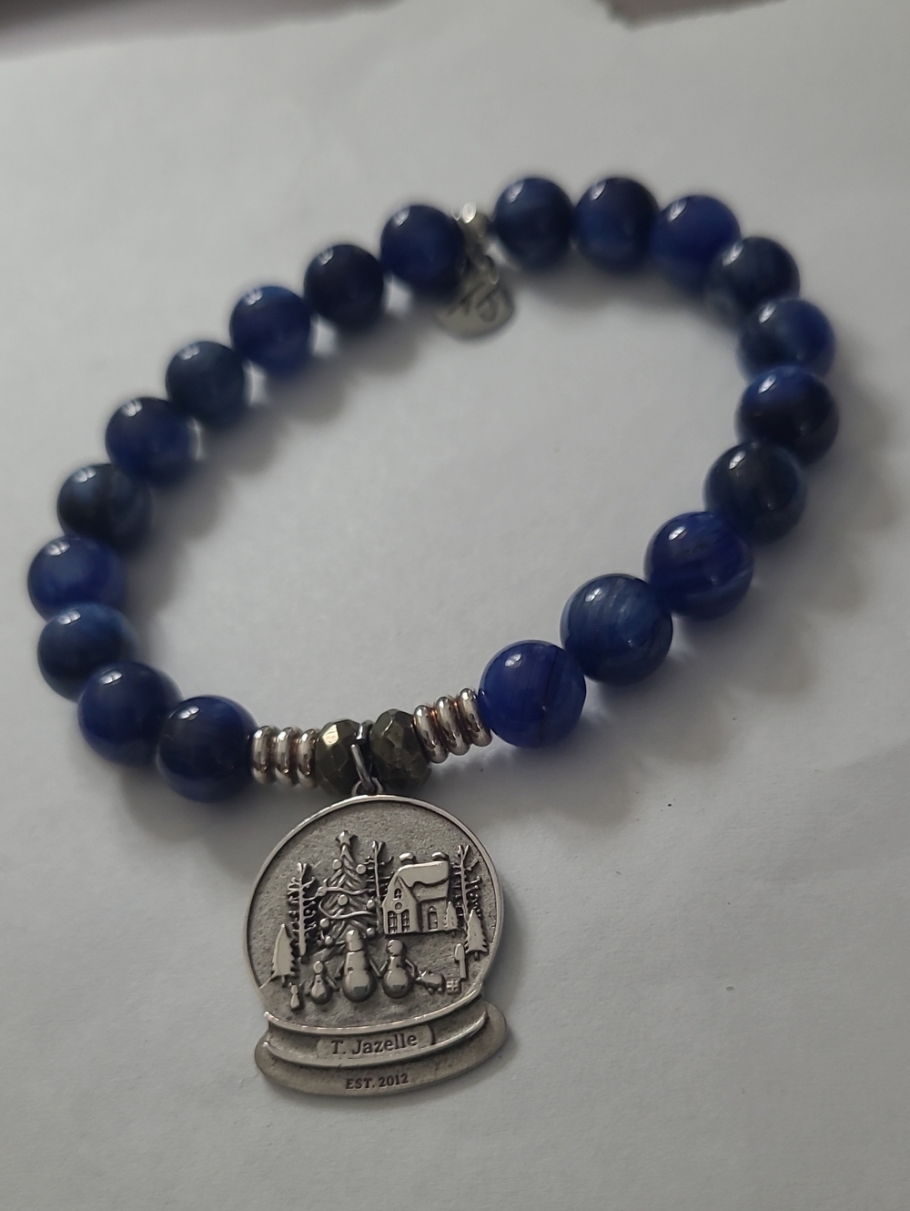 T. Jazelle Blue Sodalite Snow Globe Charm Bracelet Silver Accent